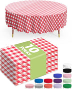 Pureegg Plastic Table Cloth Disposable 10 Pack, 84'' Round Table Cloths, Party, Picnic, Decorative Gingham Tablecloths, Round, Red and White Checkered Cover, Leakproof & Sturdy, Red Plaid