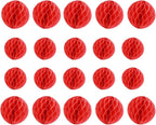 20pcs Honeycomb Flower Balls Party Honeycomb Balls Decoration Paper Flower Balls Tissue Paper Flower Ball Pom Poms Ball for Birthday Wedding Home Decor (3inch+6inch, Red)