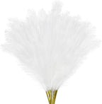 35" Faux Pampas Grass Decor, 8pcs Large Tall Fluffy Artificial Pompous Grass Branches Floral Fake Pompas Grass Bulrush Floor Vase Filler Flower Arrangement for Home Wedding Boho Decor-White