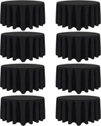 8 Pack Black Round Tablecloth 120 Inch Black Table Cloth Stain and Wrinkle Resistant Reusable and Washable Polyester Fabric Table Covers for Buffet Wedding Party and Banquet