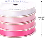 Ribbli Pink Satin Ribbon 3/8 Inch x 4 Rolls Total 40 Yards- White Pink Ribbon for Gift Wrapping Craft Wedding Decoration