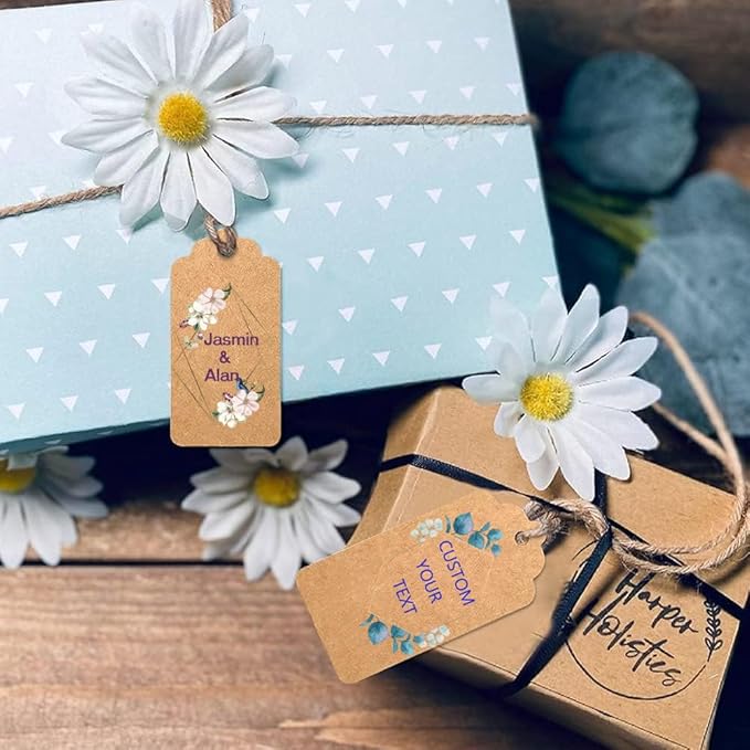 Custom Gift Tag, Personalized Favor Label, Kraft Wrapping Decoration, Wedding Supplies Birthday Party Craft, Thick Paper Hang Card with String (Rectangle Shape 2)
