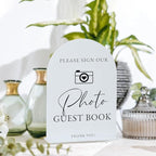 Acrylic Photo Guestbook with Stand- 5"x7" White Arched Wedding Sign and Base,1/8" Thick | Modern Calligraphy Black Lettering Arch Acrylic Sign for Wedding Reception & Party(5x7Inch, White)