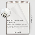 9 x 12 inches Sketch Book, Top Spiral Bound Sketch Pad, 4 Pack 100 Sheets Each (68lb/100gsm), Acid Free Art Sketchbook Artistic Drawing Painting Writing Paper for Kids Adults Beginners Artists