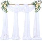 White Arch Draping Fabric for Wedding, 2 Panels 60" x 26Ft Chiffon Drapery Fabric Drapes Backdrop for Wedding Ceremony Baby Shower Bridal Shower Decoration