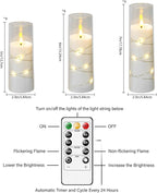 Flameless Candles with Embedded Star String - Battery Operated LED Candles, with Remote,12 White Flickering Candles for Christmas, Weddings, Home Decor & Party,(D 2.3"×H 5" 6" 7")