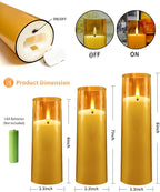 Flickering Flameless Candles Battery Operated with Remote and 2/4/6/8 H Timer Plexiglass Led Pillar Candles Pack of 9 (D2.3 xH 6" 7" 8") with Realistic Moving Wick Candles for Home Decor(Gold)