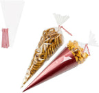 EKAPACKAGING 100Pcs 6x10 Inches Clear Cone Shaped Treat Cellophane Bags Twist Tie Triangle Christmas Party Favor Cotton Candy Bags With Ties For Popcorn, Chocolates, Ice Cream Cone