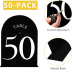 JOYIT Arch Wedding Table Numbers 1-50 with Stands Double-Sided Printed 5" X 7" Acrylic Table Signs with Black Background White Text, Perfect for Wedding Receptions, Parties