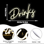 Looklight Drinks Neon Sign,Letters Bar Neon Light,Led Neon Signs for Wall Decor,Warm White Neon Light Sign,USB Light Up Sign for Kitchen Restaurant Bar Cart Accessories Christmas