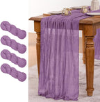 MLMW 4 Pack Fall Table Runner Purple Cheesecloth Boho Rustic Sheer Cheese Cloth Table Runner 160 inch 13.3ft for Halloween Wedding Party Baby Bridal Shower Birthday