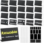20 Pack Food Labels for Party Buffet - 4"x3" Reusable Chalkboard Buffet Signs for Food Display, Mini Tabletop Chalk Board for Catering Wedding Birthday, with 5 Markers and 85 Labels