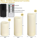 Set of 96 Waterproof Outdoor Flameless Candles, LED Candles with 4 Remote and Timer,(H 4" 5" 6" x D 2.2"),for Halloween Wedding Festival