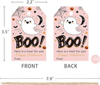 Aukolass 50Pcs Boo Gift Tags, Halloween Treat Tag for Spooky Girl Ghost Party Favor and Gift Wrapping Decoration (Pink Boo)