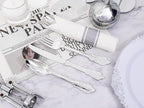 400PCS Pre Rolled Silver Plastic Silverware Sets - Heavy Duty Fancy Silver Cutlery - Include 100 Pack Wrapped Disposable Utensils with Napkins for Parties, Dinners & Weddings