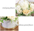 KIRIFLY Fake Artificial Flowers in Vase Faux Peony Silk Hydrangea Flower Centerpieces Décor for Wedding Table Decoration(White in Gold)
