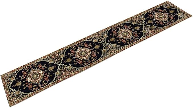 Vintage Boho Floral Table Runner, Rustic Country Farmhouse Black Bohemia Flower Pattern for Home Kitchen Table Decor Dining Cafe Room Wedding Party Decor 13x60in
