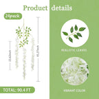 24 Pack White Green Wisteria Hanging Flowers Garland, 3.77 Feet Artificial Flower Vines, Fake Wisteria, Artificial Vines Hanging Garland for Backdrop Outdoor Yard Garden Decor