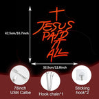 Jesus Paid It All Neon Sign Red Cross Neon Light for Wall Decor Dimmable Jesus Cross LED Light Up Sign for Christian Church Christams Home Wedding Decor Birthday Gifts(16.7 * 12.8In)
