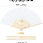 Aneco 48 Pieces Handheld Paper Fans Paper Folding Fans with Bamboos for Wedding Gift, Party, Home, DIY, White