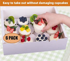 6-Set Cupcake Boxes Hold 12 Standard Cupcakes, Food Grade Cupcake Holders Bakery Carrier Boxes with Windows and Inserts for Cupcakes, Muffins and Pastries (White-6 Pack)