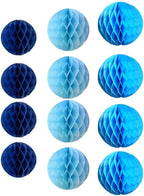 12pcs Party Honeycomb Balls Decorations 3'' 6'' 8'' Honeycomb Flower Tissue Pom Poms Flower Balls Hanging Flower Balls for Baby Shower Birthday Wedding Nursery Decor(3'' 6'' 8'' Blue kit)