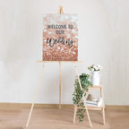 Andaz Press Extra Large Wedding Easel Board Party Sign, 12x18-inch, Glitzy Faux Rose Gold Glitter, Welcome to Our Wedding, 1-Pack