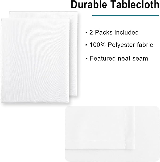 Hiasan 2 Pieces White Square Tablecloth - Waterproof and Spillproof Restaurant Washable Polyester Table Cloth for Dining Room, 70 x 70 Inch