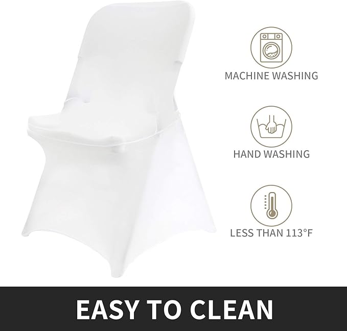 Peomeise Stretch Spandex Folding Chair Cover for Wedding Party Dining Banquet Event (White,12pcs)