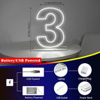 Number 3 Neon Sign for Birthday, 16.54" Cool White USB Battery Powered Led Neon Sign for Party Wedding Anniversary Decor Light Sign (Number 3)