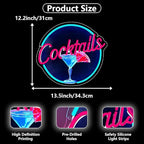 Cocktails Neon Signs for Wall Decor,UV Print Cocktails Glass LED Neon Light Up Sign for Beer Bar Art Wall Lights,Bar Party,Pub,Night Club,Man Cave Decor,Adjustable Brightness