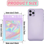 Funfery 100 Pack Gradient Holographic Bags,Mylar Resealable Bags with Zipper,Clear Window Packaging Pouch,Smell Proof Bag for Food Storage,Sample Jewelry Baggies(3.5×4.7in,Purple Blue)