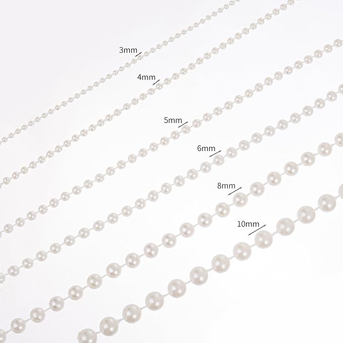 10mm Pearl Strands,9 Yds of White Fake Beads Garland Spool Roll with String Pearls for Crafting,Wedding Party,Christmas Tree Decoration.