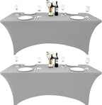 115 2-Pack 8ft Spandex Table Covers for Rectangle Folding Tables - Washable Elastic Tablecloth - Ultimate Fitted Table Protector for Parties, Banquet, and Wedding
