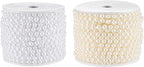 Flat Pearl Garland String 27 Yards, 6MM Half-Round Beaded Spool Roll Crafts for Wedding Decoration (Ivory)