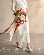 Ling's moment Terracotta Bridal Bouquet Cascading, Orange Wedding Bouquets for Bride, 13 Inch Bride Bouquets for Wedding Artificial Flowers Bouquets
