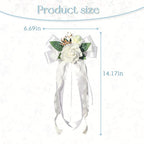 4PCS Wedding Car Door Handle Decorative Flowers, White Artificial Cars Bouquet Flower Bowknot Ribbon Decor, Just Married Automotive Decorations Accessories for Door Handles