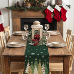 GEEORY Christmas Table Runner 13x60 Inch, Xmas Trees Snowflakes Holiday Decorative Farmhouse Table Decoration for Kitchen Dinning, Indoor Outdoor Dinner Party Decor (Green) GT152-60