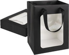 MOXARYSU 12 Pcs Black Gift Bags with Clear Window: 9.8x5.1x7.1 Inch Medium Kraft Paper Bags with Handle For Party Business Birthday Wedding (Black, 12p)