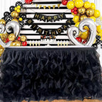 Luxury Organza Mesh Table Skirt Draping Floating Romance - Perfect for Bridal Showers, Birthday Weddings - Clear Flowing Decoration for a Wonderful Main Cake Table (Black-9ft, 108" Lx30 H)