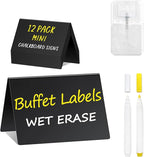 PigPotParty 4"x3" Mini Chalkboard Signs for Food, 12 Pcs Food Signs for Party Buffet, Small Chalk Board Food Labels, Table Place Cards, Wedding - Bakery - Birthday, Includes 2 Wet Erase Markers