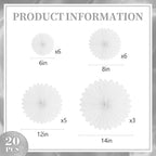 20 Pcs White Hanging Paper Fan, Hanging Honeycomb Round Paper Fans for Weddings, Birthdays, Christmas, Baby Showers, Classroom, Events Ceiling Party Supplies Decorations
