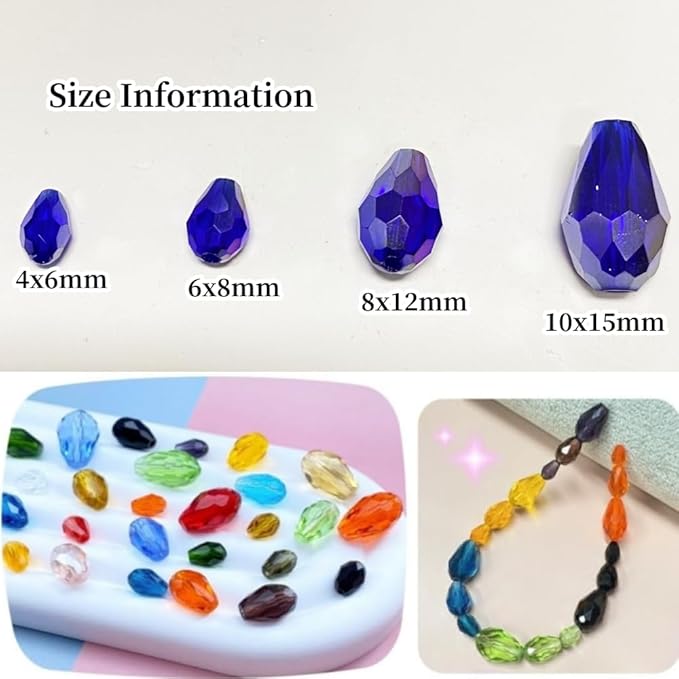 130pcs 6x8mm Teardrop Crystal Glass Beads Vertical Hole Faceted Glass Teardrop Spacer Beads for Bracelets Necklace Earring DIY Jewelry Making Craft(Sapphire Blue AB)