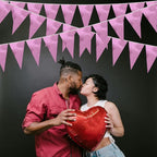 40M/130FT Pink Triangle Pennant Banner Flag Metallic Fabric Bunting Garland for Christmas Graduation Wedding Engagement Anniversary Bachelorette Birthday Bridal Shower Valentines Hen Party Supplies