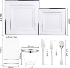 Festiva 350Pcs Silver Plates - Silver Square Plastic Plates 9 .5" and 6" - serve for 50 guests include 50 Cups 50Plastic Cutlery 50Hand Napkins Perfect for Party&Wedding&Birthday&Easter Day