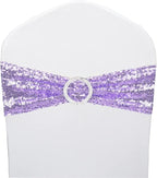 50 Pcs Sequin Chair Sashes Stretch Chair Bands Spandex Polyester Bows for Party Hotel Wedding Banquets Decoration - Lavender
