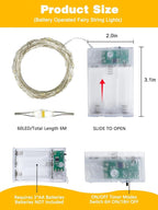 2 Pack 20FT 60LED Battery Operated Fairy Lights with Timer, Waterproof Battery String Lights Outdoor Indoor, Battery Twinkle Light for Bedroom Wedding Birthday Party Chirstmas (Warm White)