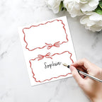 25 Pack Red Bow Wave Place Cards, Editable Name Cards for Table Setting, Tent Cards Food Label for Dinner Party, Bridal Shower, Wedding, Baby Shower and Events -T13