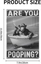 Bathroom Decor Wall Art – Funny Chimpanzee in Bathtub Tin Sign, 8x12 Inch Black and White Vintage Metal Wall Art, Humorous Animal Bathroom Sign for Restroom or Farmhouse (Sign-030)