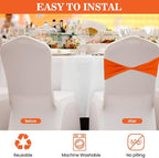 Kinlop 50 Pcs Spandex Chair Sashes Bows Chair Bands Slider Sashes for Covers Elastic Bands Ties Without Buckle Decorations for Wedding Party Events Ceremony Birthday(Orange)
